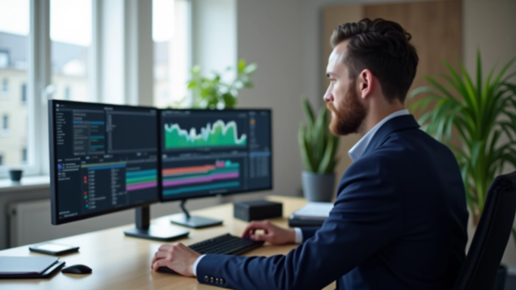Marco werkend aan After Effects project op zijn desk met twee monitoren in moderne design studio